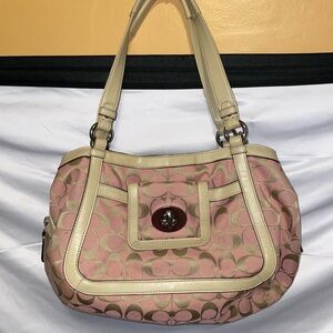 Y2K" vintage Coach Pink Logo-Print Shoulder Bag with Cream Trim